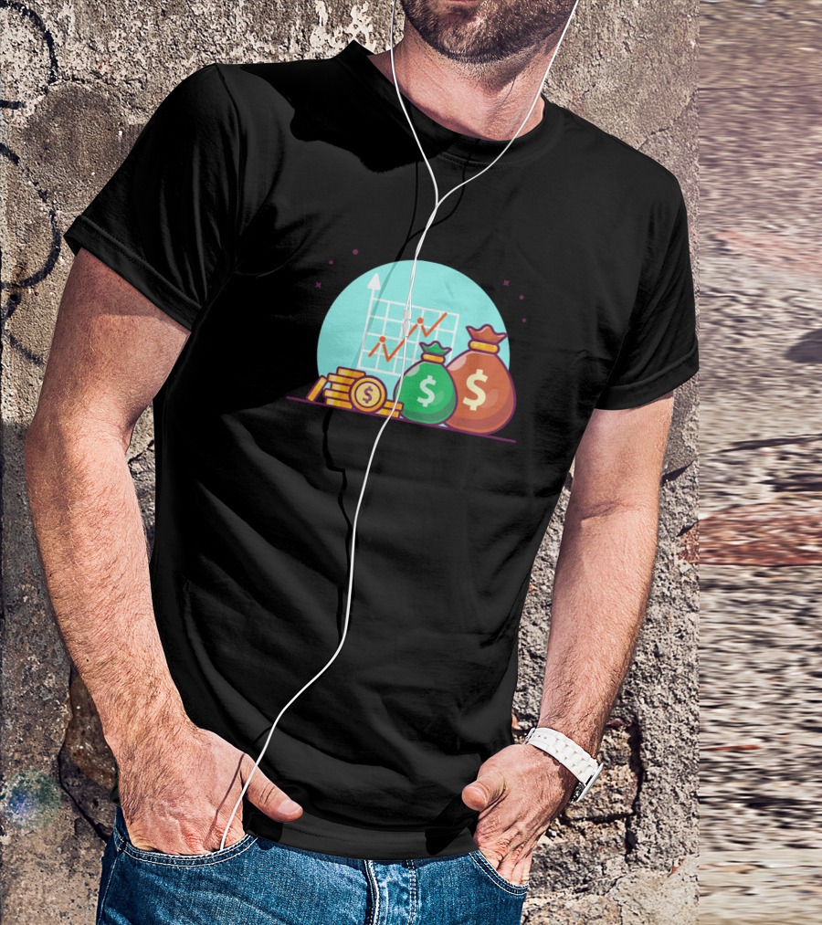 Stack Of Gold Coins With Dollar Bags And Rising Graph Cartoon T-Shirt