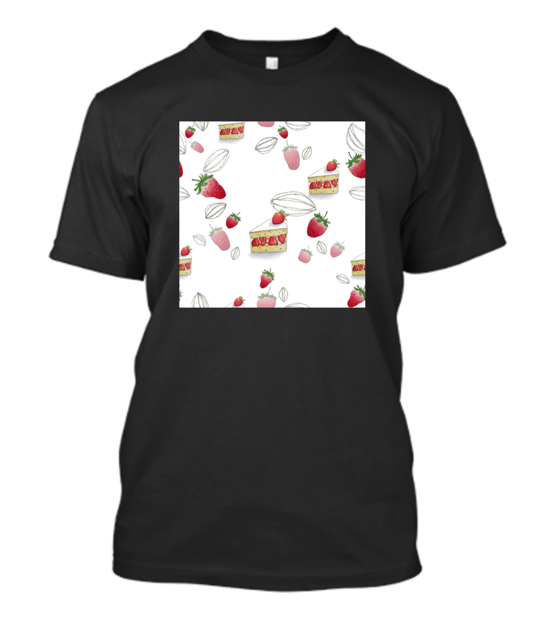Strawberry Shortcake White Backdrop Red Strawberries Cozy Dessert Motif T-Shirt