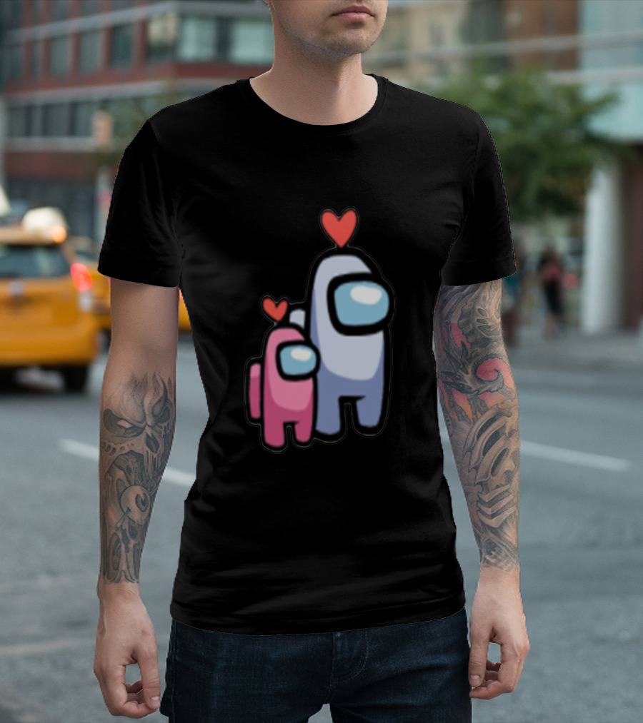 Among Us Valentine's Couple with Heart Icons T-Shirt