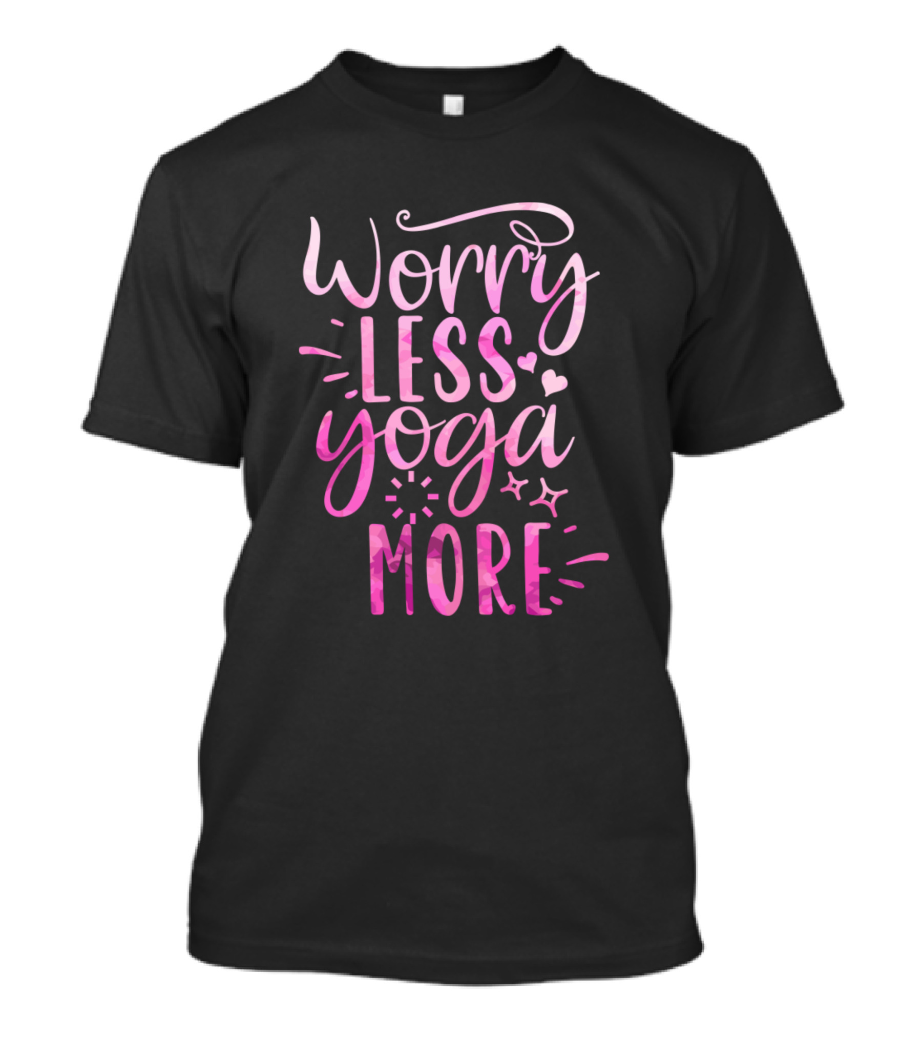 Worry Less Yoga More Pink Heart Stars T-Shirt