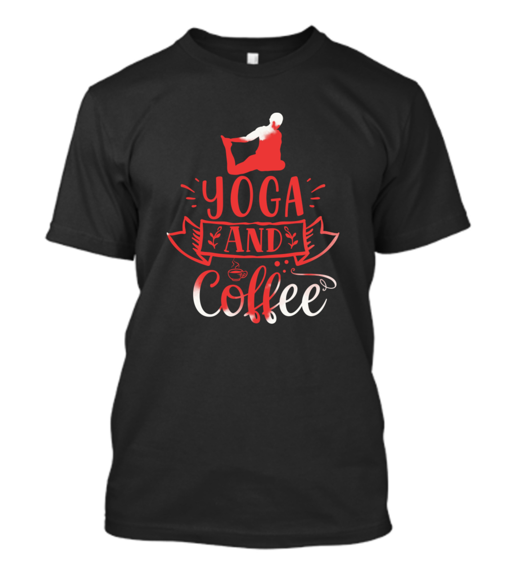 Yoga And Coffee Red And White Text With Pose T-Shirt