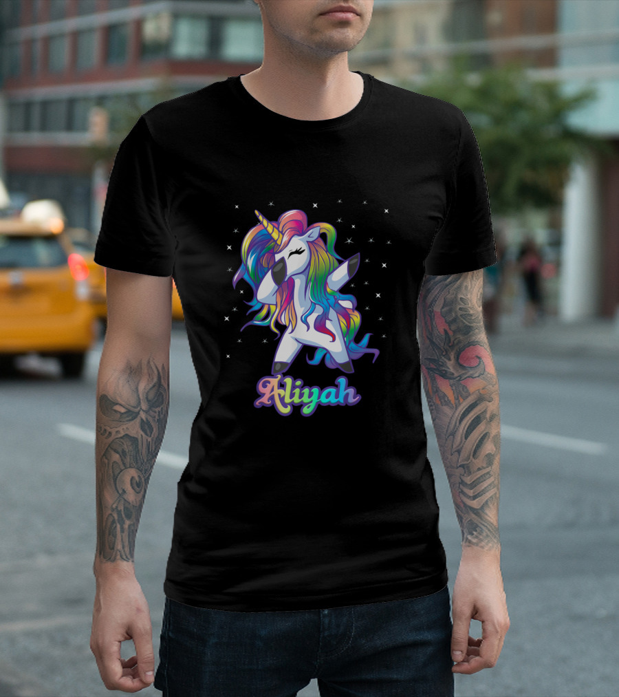 Aliyah Personalized Rainbow Unicorn with Stars T-Shirt