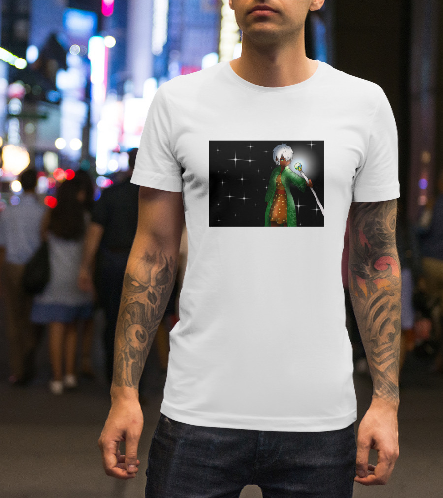 Beautiful Dark Elf Wizard Holding Staff With Stars For DnD And Anime Fans T-Shirt