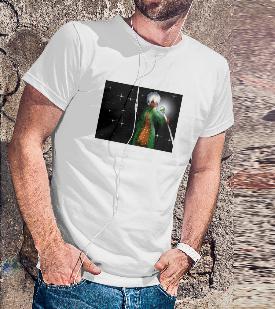 Beautiful Dark Elf Wizard Holding Staff With Stars For DnD And Anime Fans T-Shirt