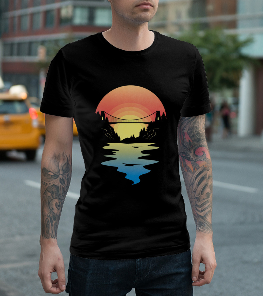 Bristol Bridge Sunset Reflection Landscape T-Shirt
