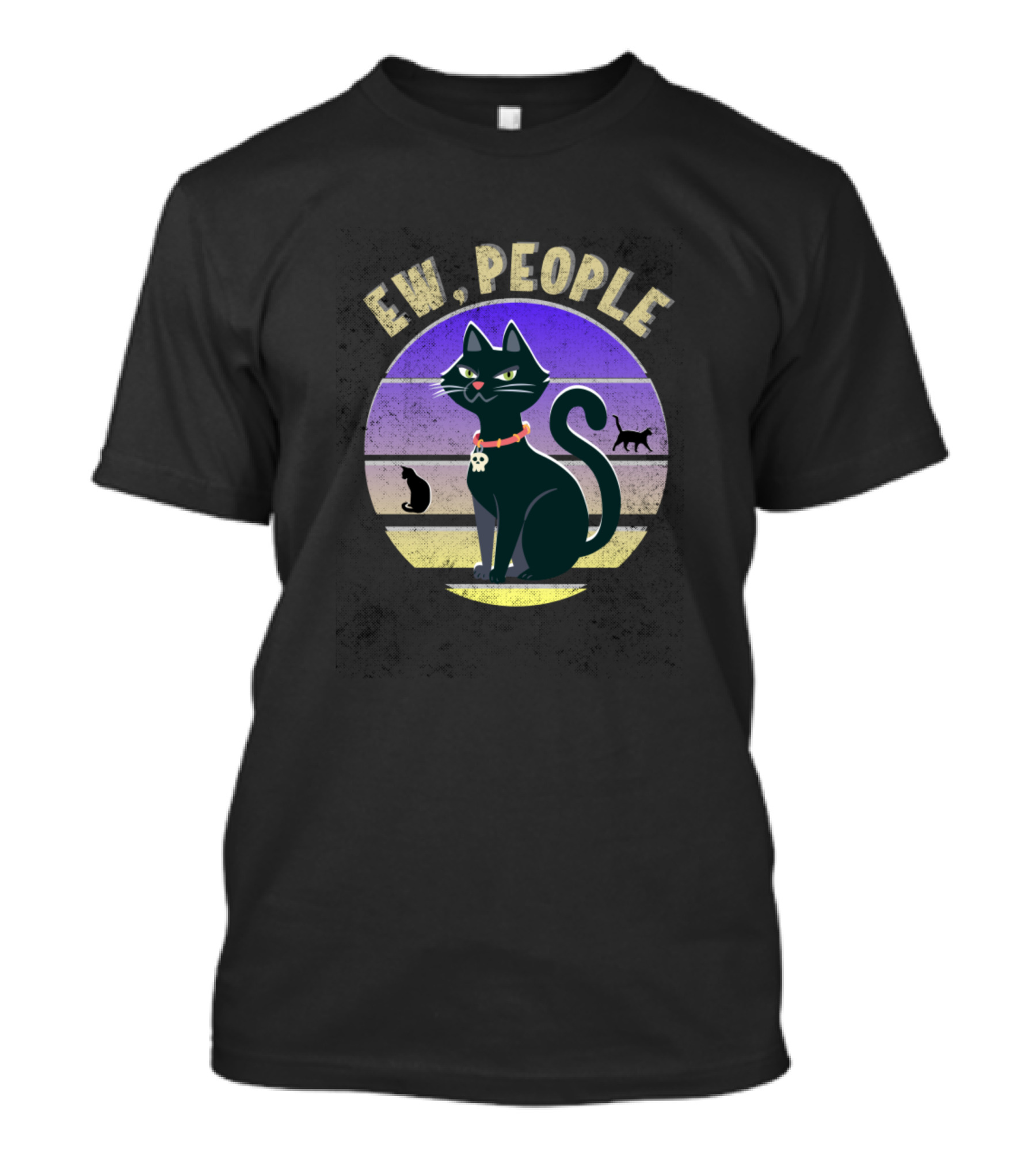 Ew People Cat Lady Kitty Retro Sunset T-Shirt