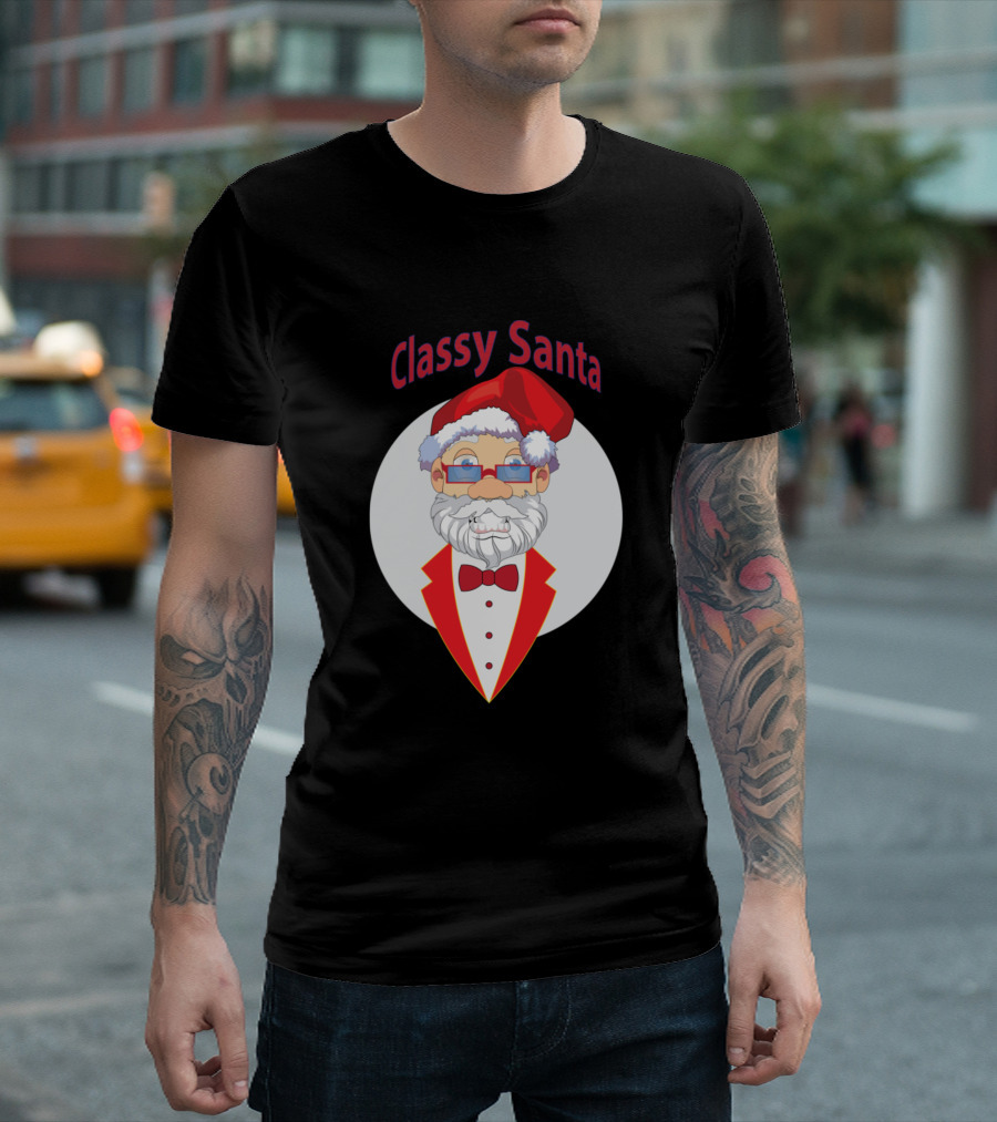 Classy Santa In Stylish Red Tuxedo And Bow Tie T-Shirt