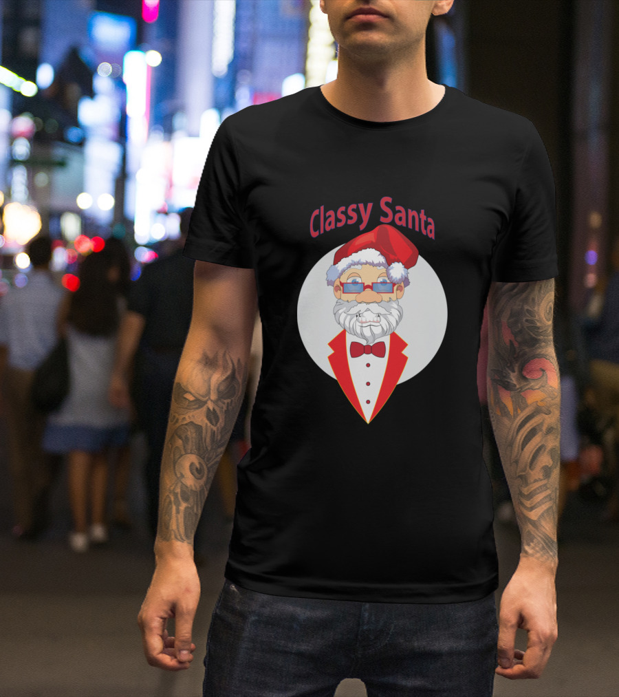 Classy Santa In Stylish Red Tuxedo And Bow Tie T-Shirt