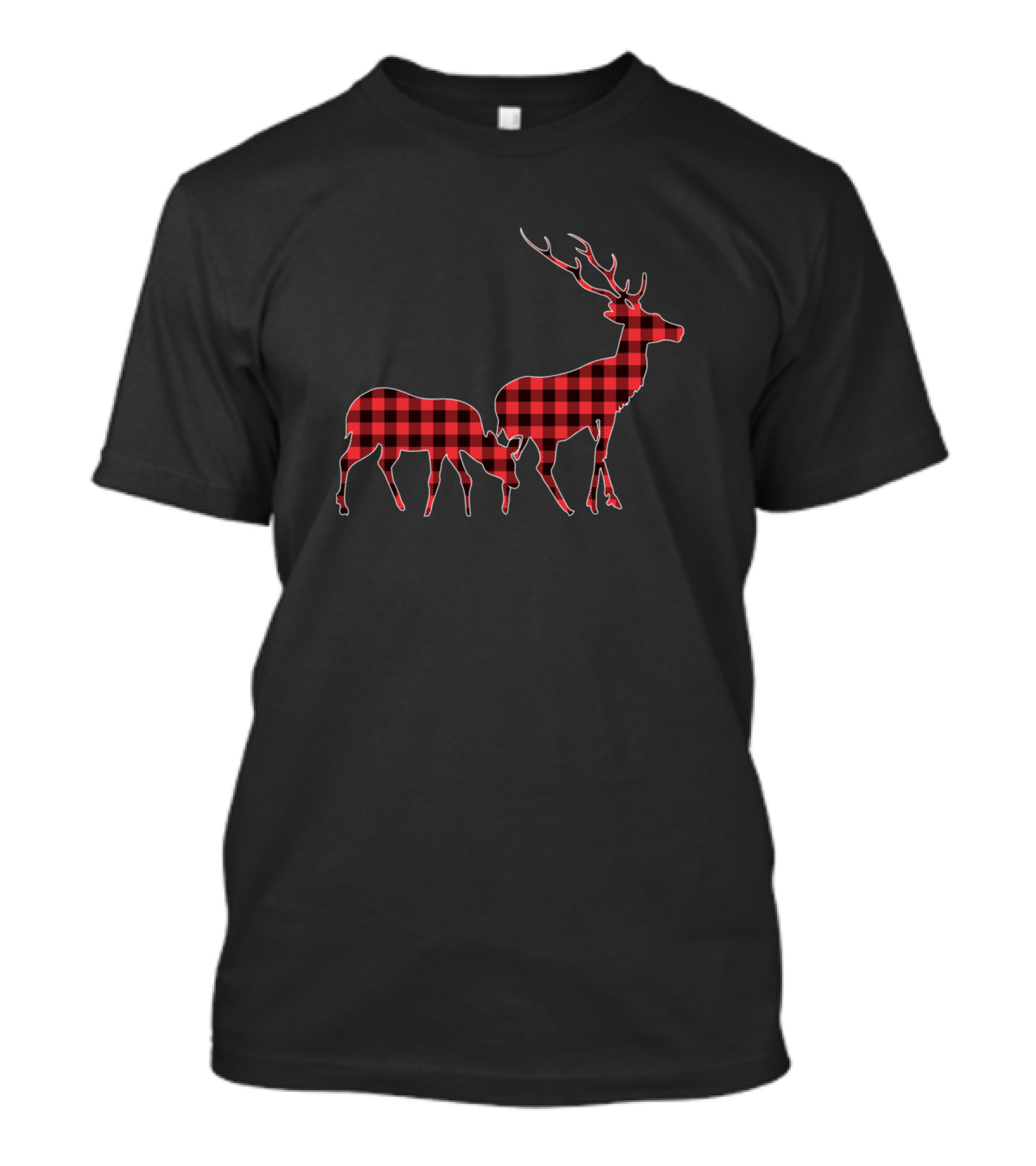 Cute Christmas Reindeer Family Red Plaid T-Shirt