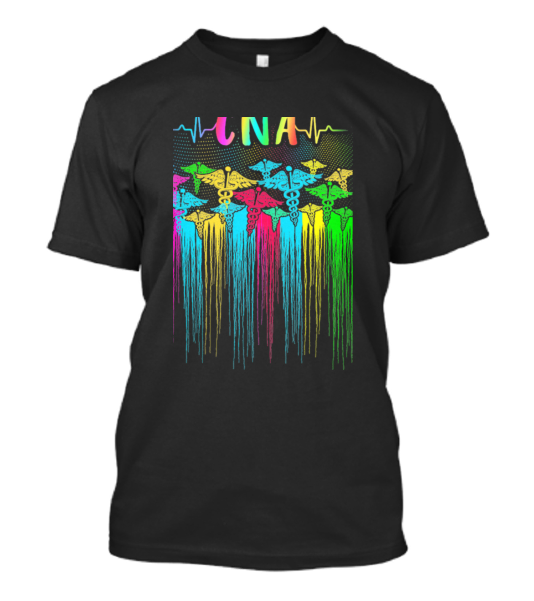 CNA Colorful Medical Caduceus With Heartbeat T-Shirt