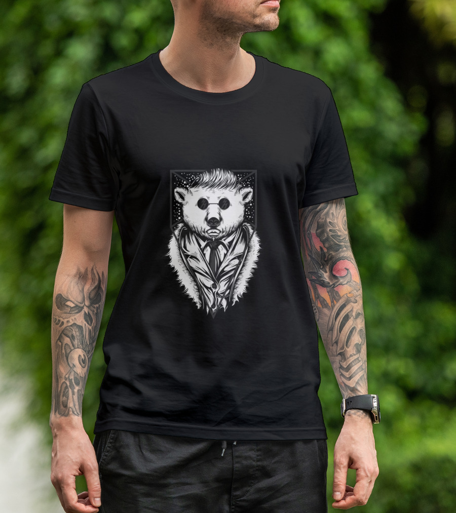 DADABAER Awesome Dressed Bear In Suit Monochrome T-Shirt