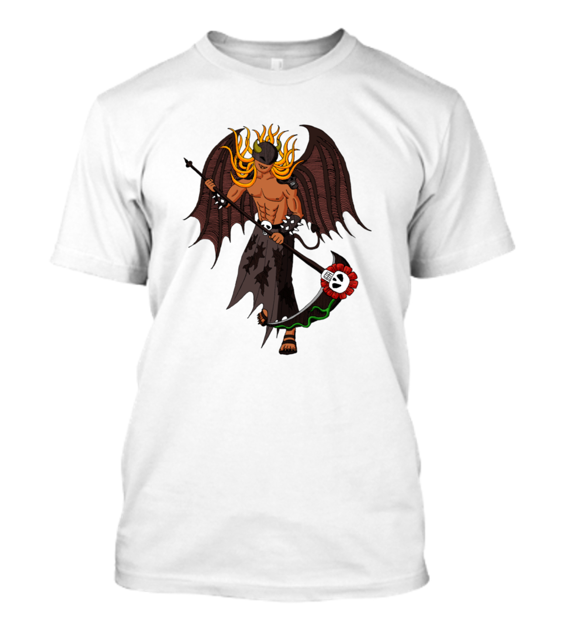 Death Evil Fiery Winged Reaper With Flaming Scythe T-Shirt