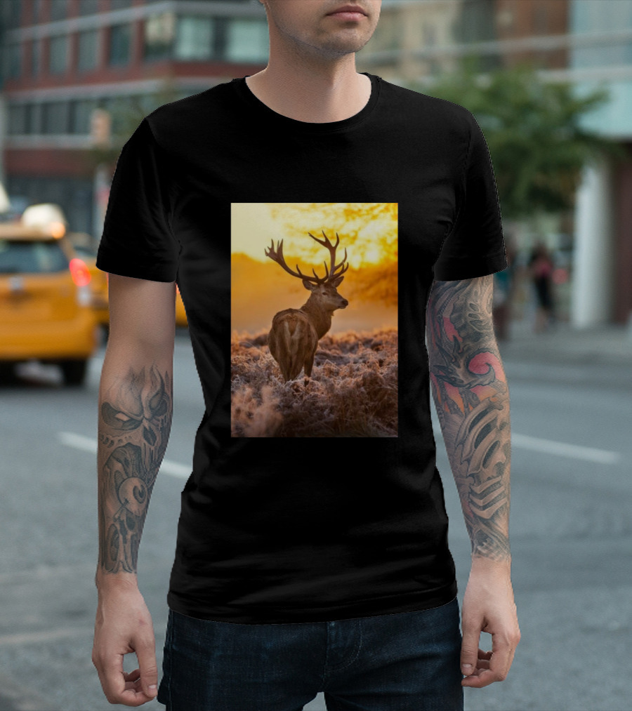 Deer in Sunrise Woodland Forest Scene T-Shirt