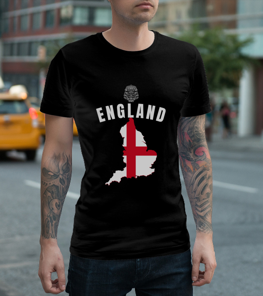 England Team Map with St. George's Cross and Lion Emblem T-Shirt