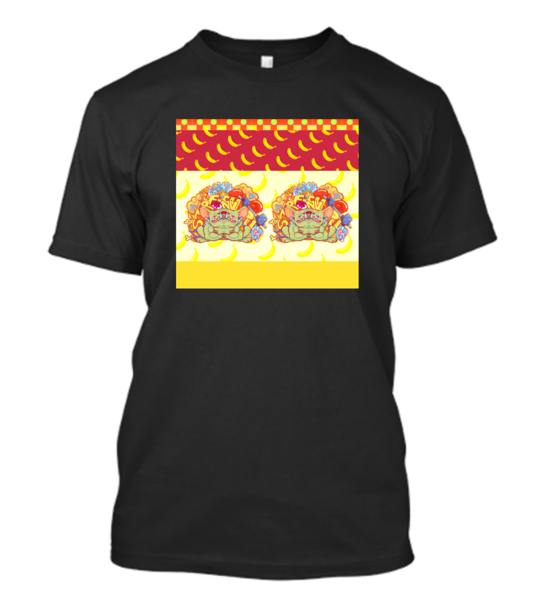 Fish Stronk Pug Colorful Pattern With Bananas T-Shirt