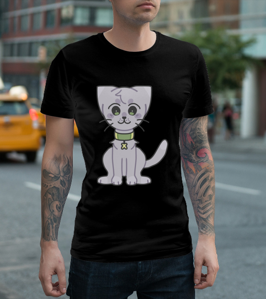 Kitty Kiro Cute Cartoon Cat with Green Collar and Star Charm T-Shirt