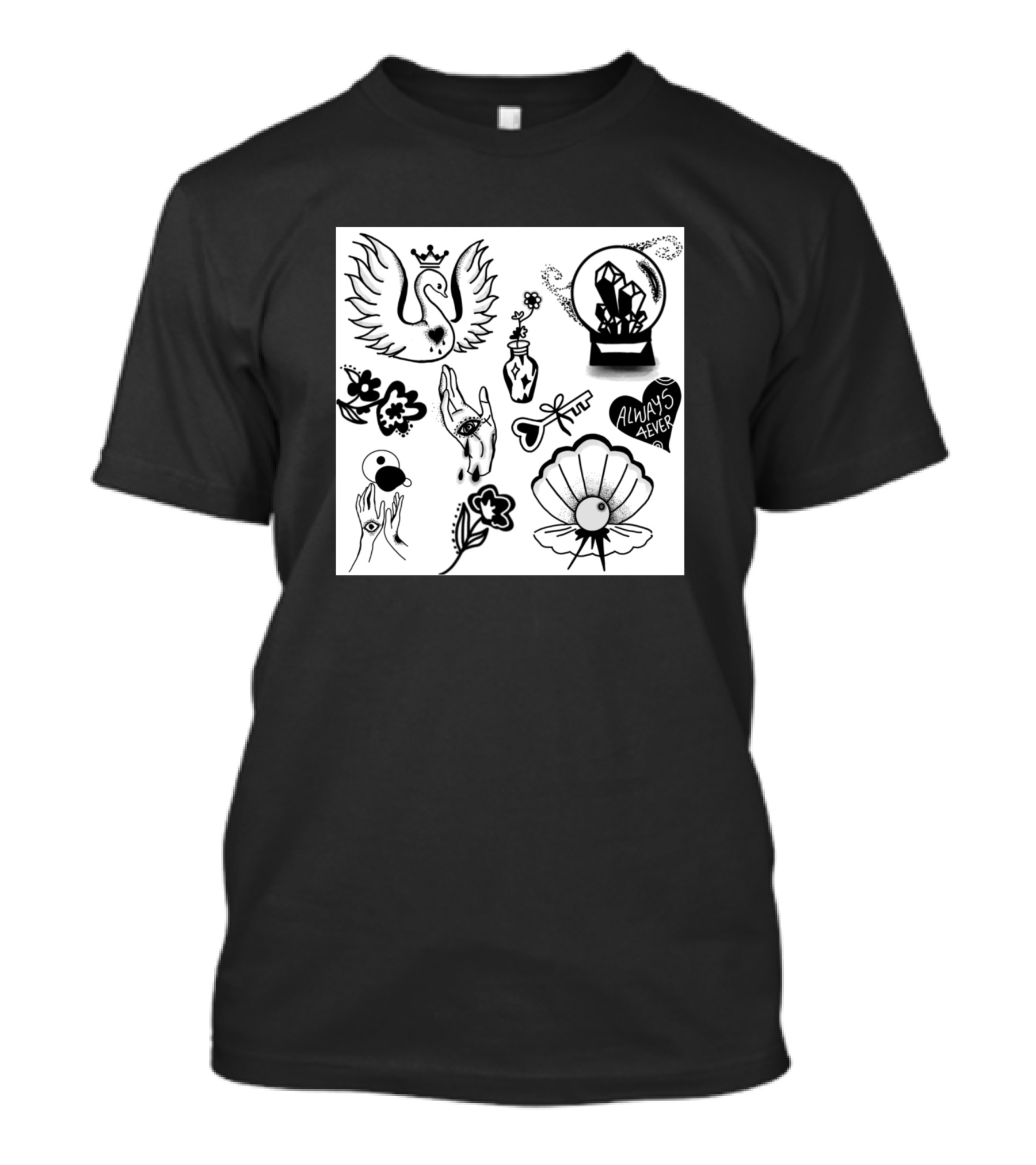 Mystic Swan Crystal Ball Tattoo Sheet Always And Never T-Shirt