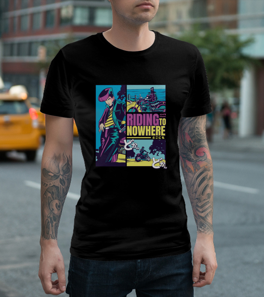 Riding to Nowhere Anime Vaporwave Motorcycle Adventure Vibes T-Shirt