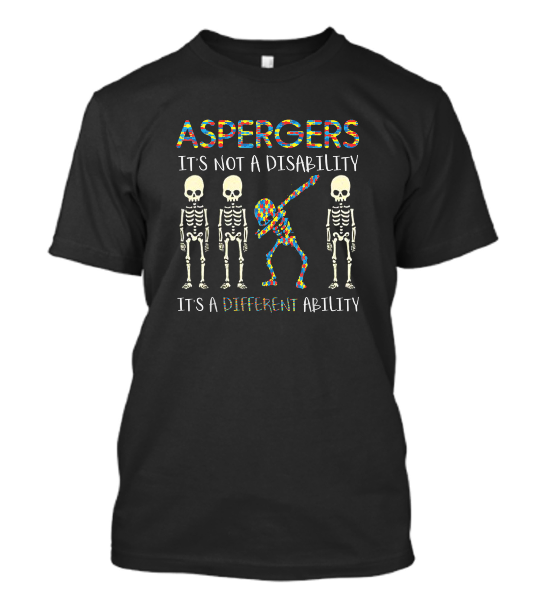 Aspergers It's Not A Disability It's A Different Ability Skeleton Dabbing Autism Awareness T-Shirt