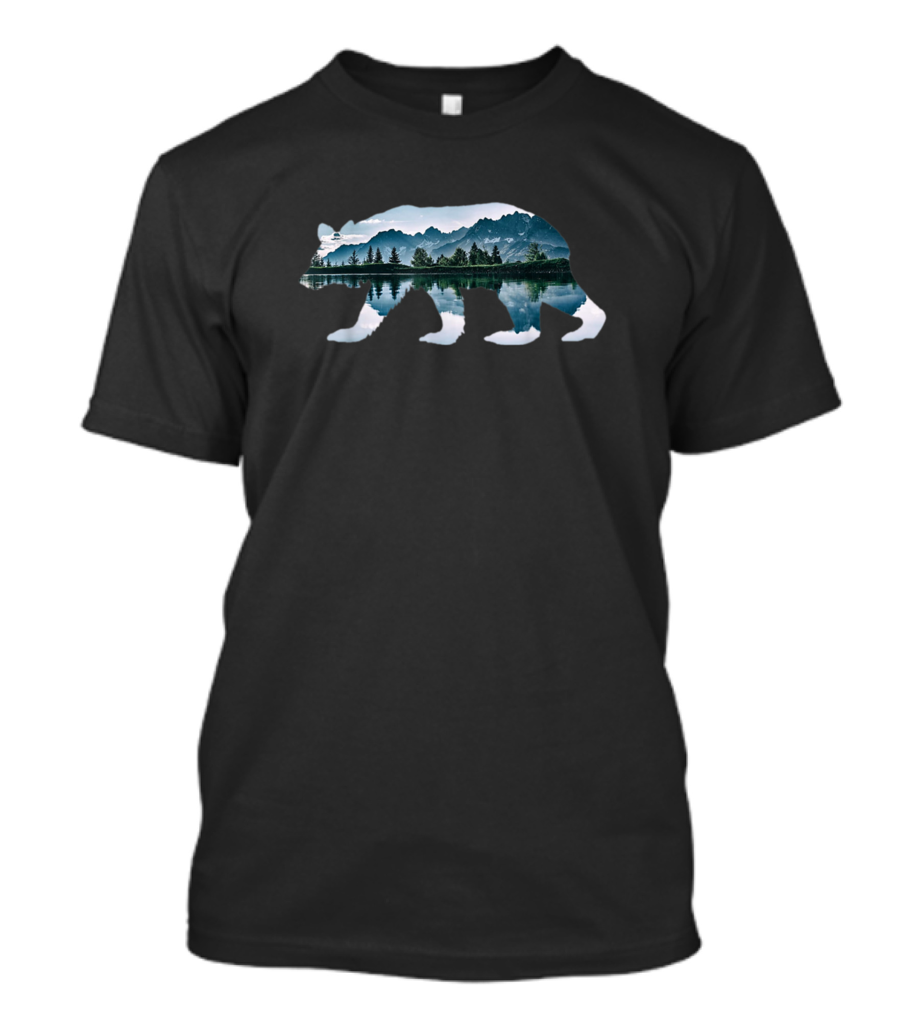 Bear Double Exposure Surreal Wildlife Animal Mountain Lake Forest T-Shirt