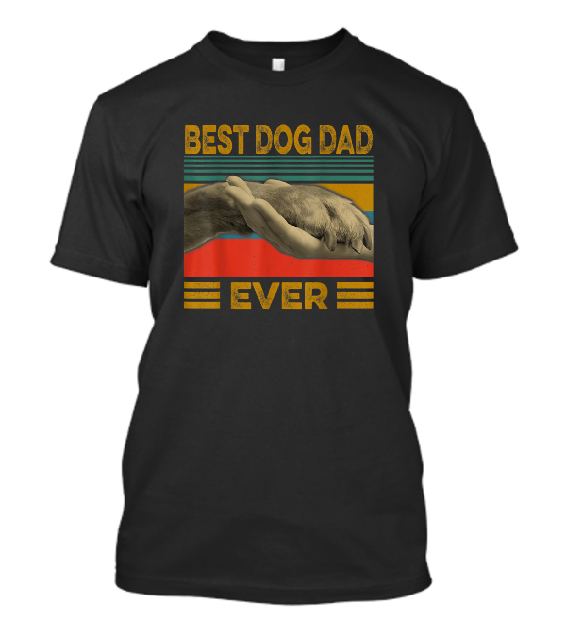 Best Dog Dad Ever Hand Holding Paw Vintage Stripes T-Shirt