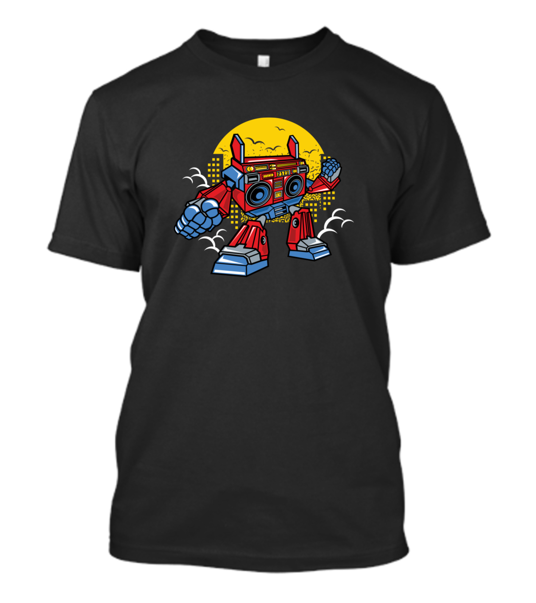 Boombox Robot Cityscape Retro Transformer T-Shirt