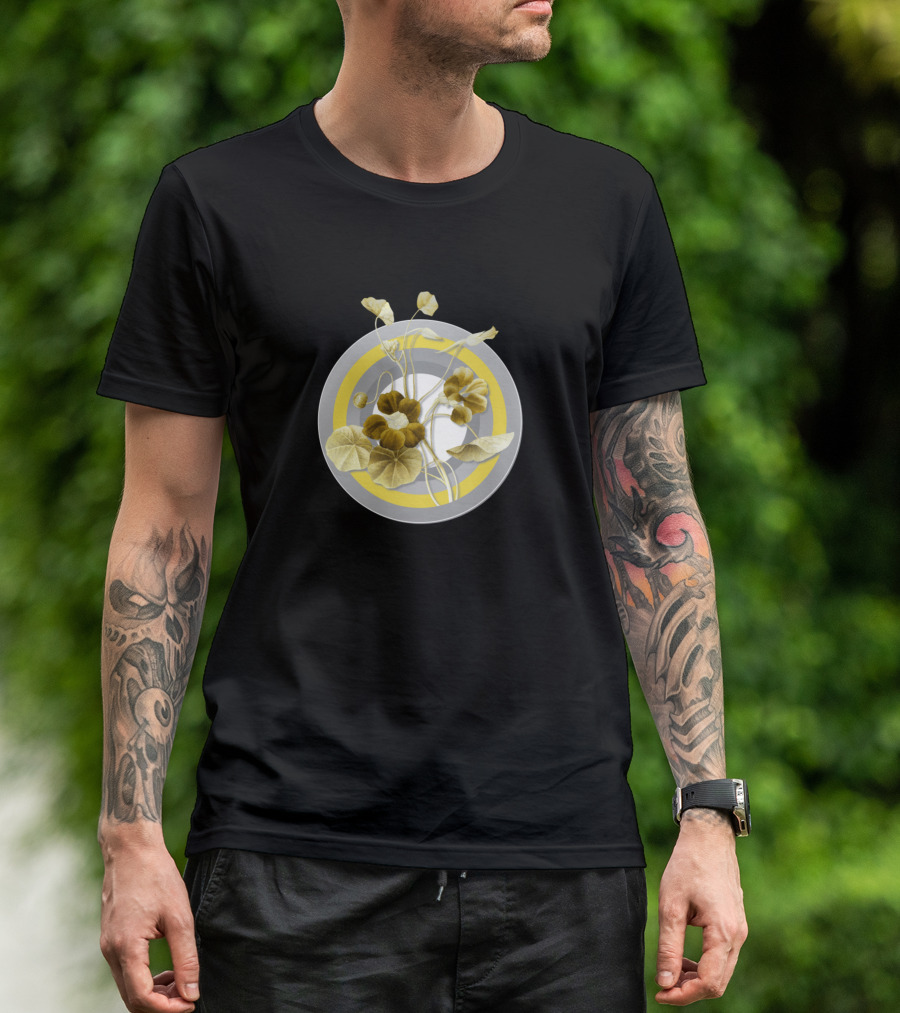 Botanical Illustration Monks Cress Gray Yellow Circle T-Shirt