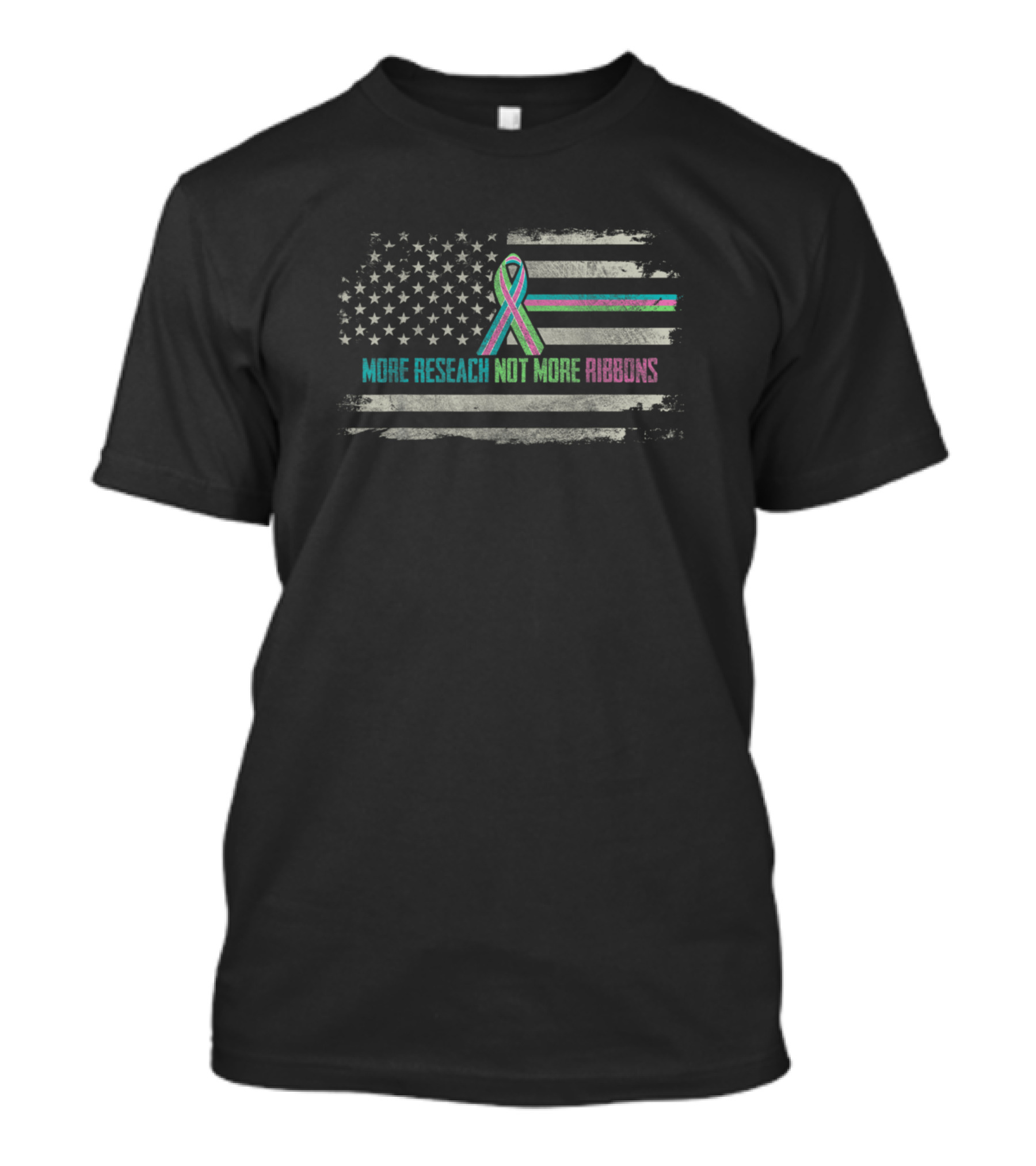 American Flag More Research Not More Ribbons Breast Cancer Kids Metastatic T-Shirt