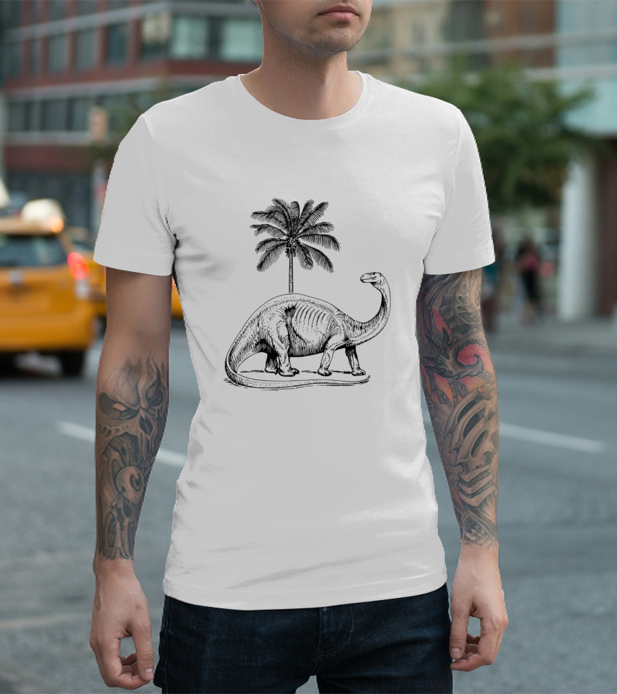 Brontosaurus Dinosaur with Palm Tree T-Shirt