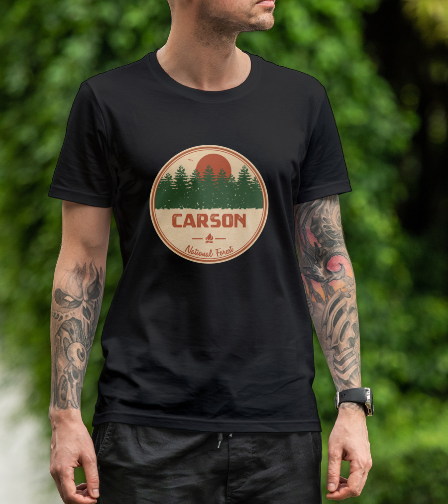 Carson National Forest Circular Badge With Forest And Sun T-Shirt