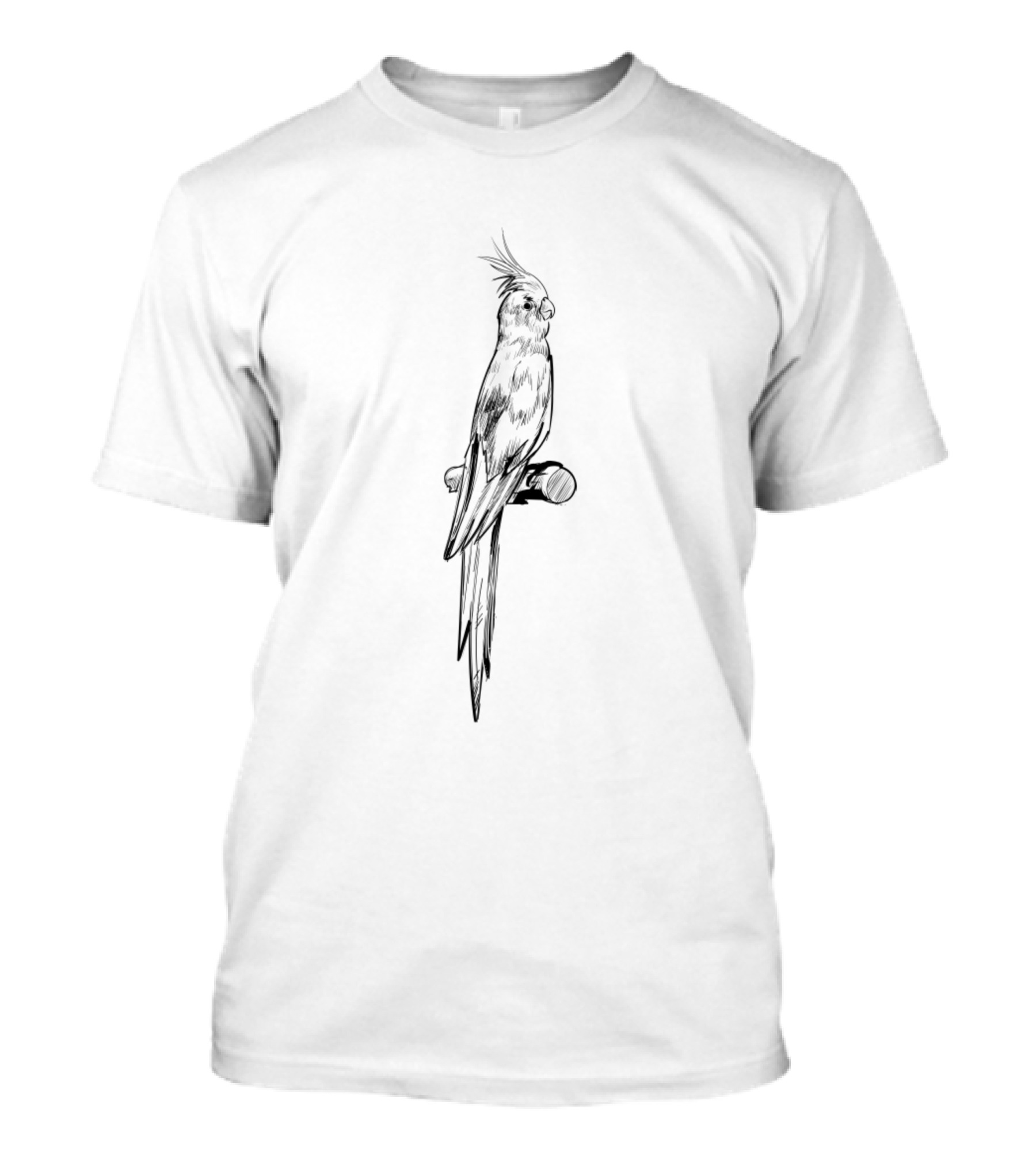 Cockatiel Hand Drawn Line Art Detailed Bird Sketch T-Shirt