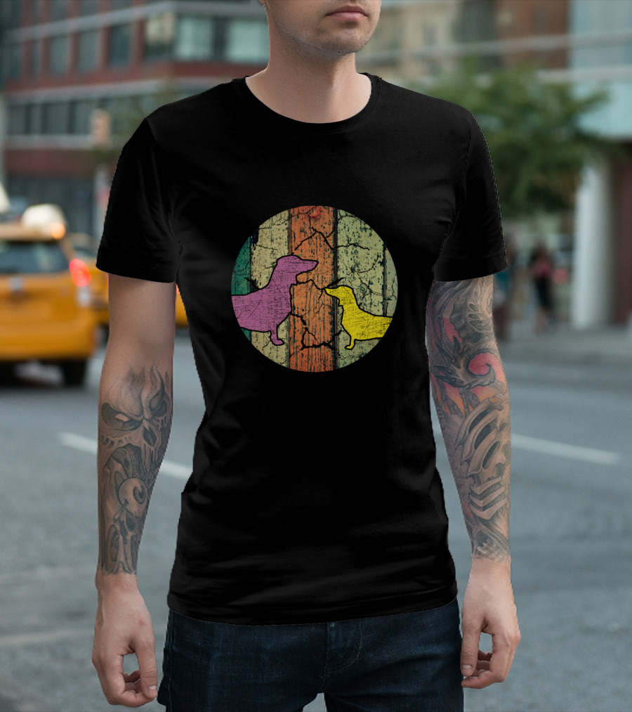 Dachshund Vintage Colorful Silhouette Circle T-Shirt