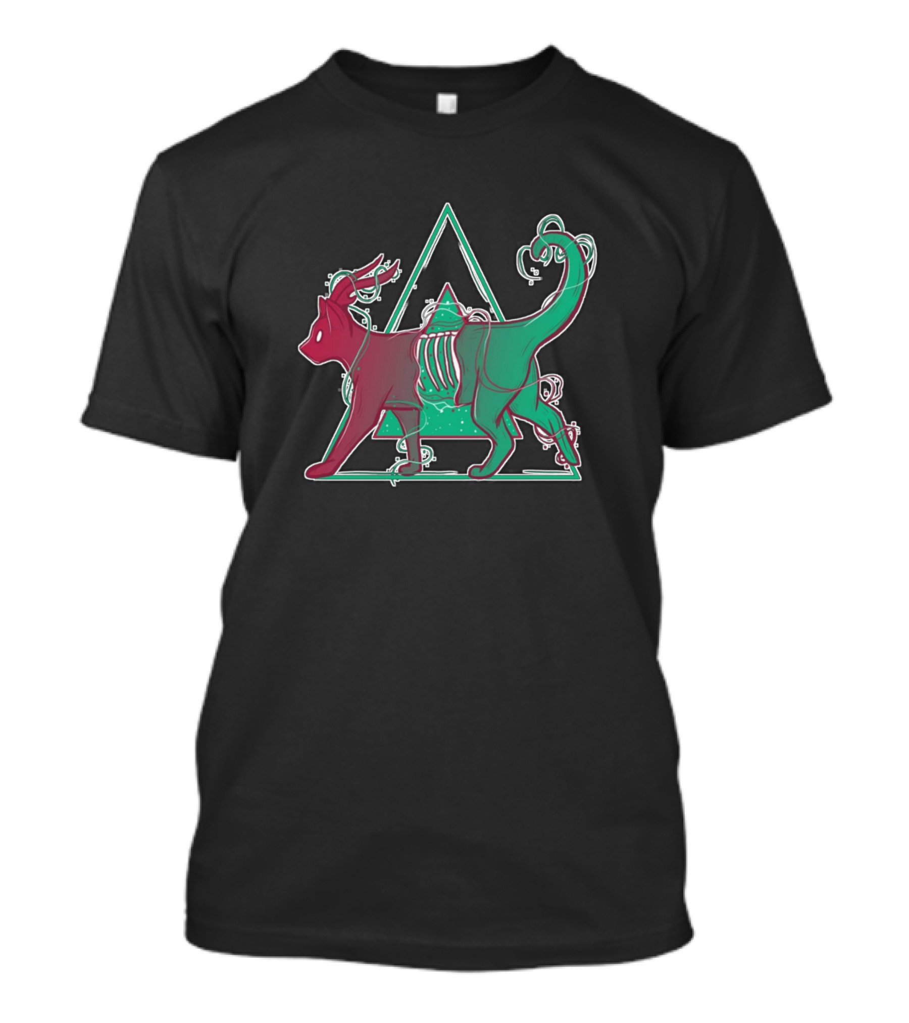 Devil Cat Skeleton Geometric Triangle Fusion T-Shirt