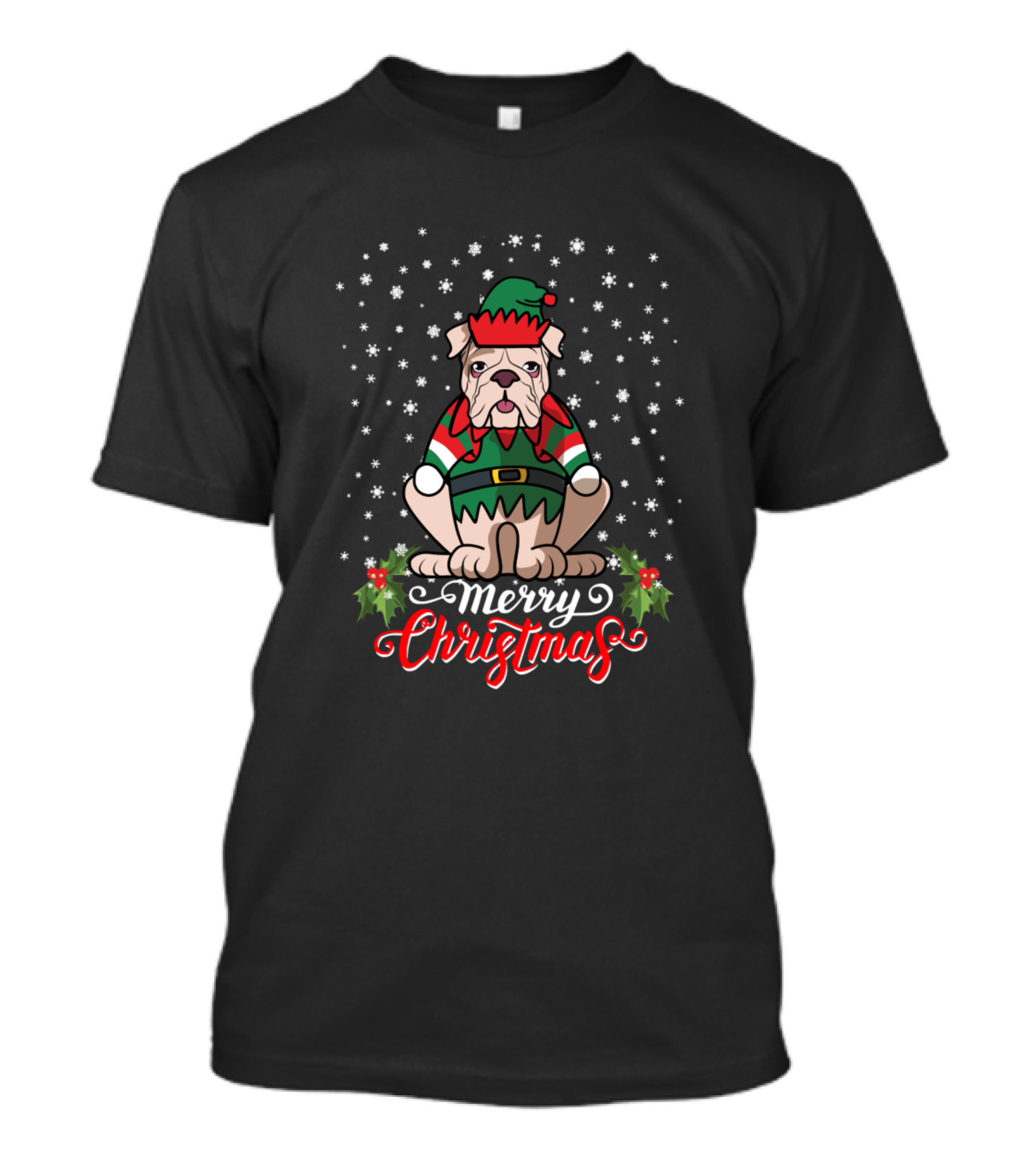 Merry Christmas English Bulldog Greetings Dog In Elf T-Shirt