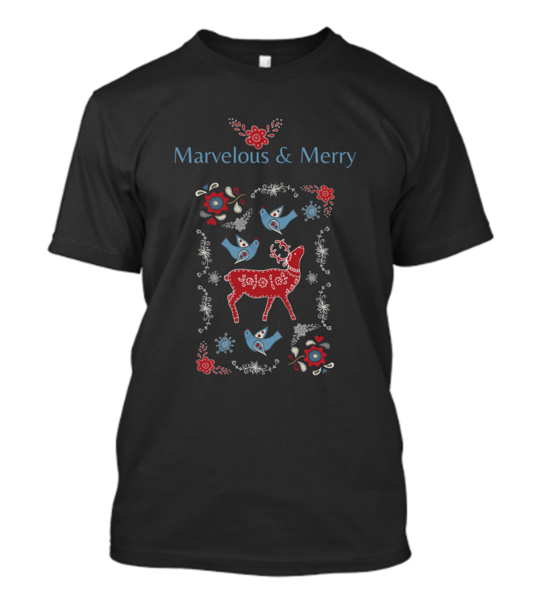 Marvelous And Merry Reindeer With Birds And Floral T-Shirt