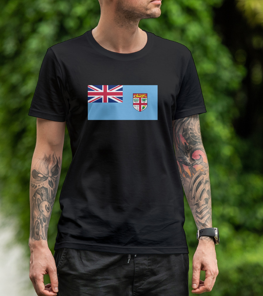 Flag Of Fiji Emblem Blue Background Union Jack Coat Of Arms T-Shirt