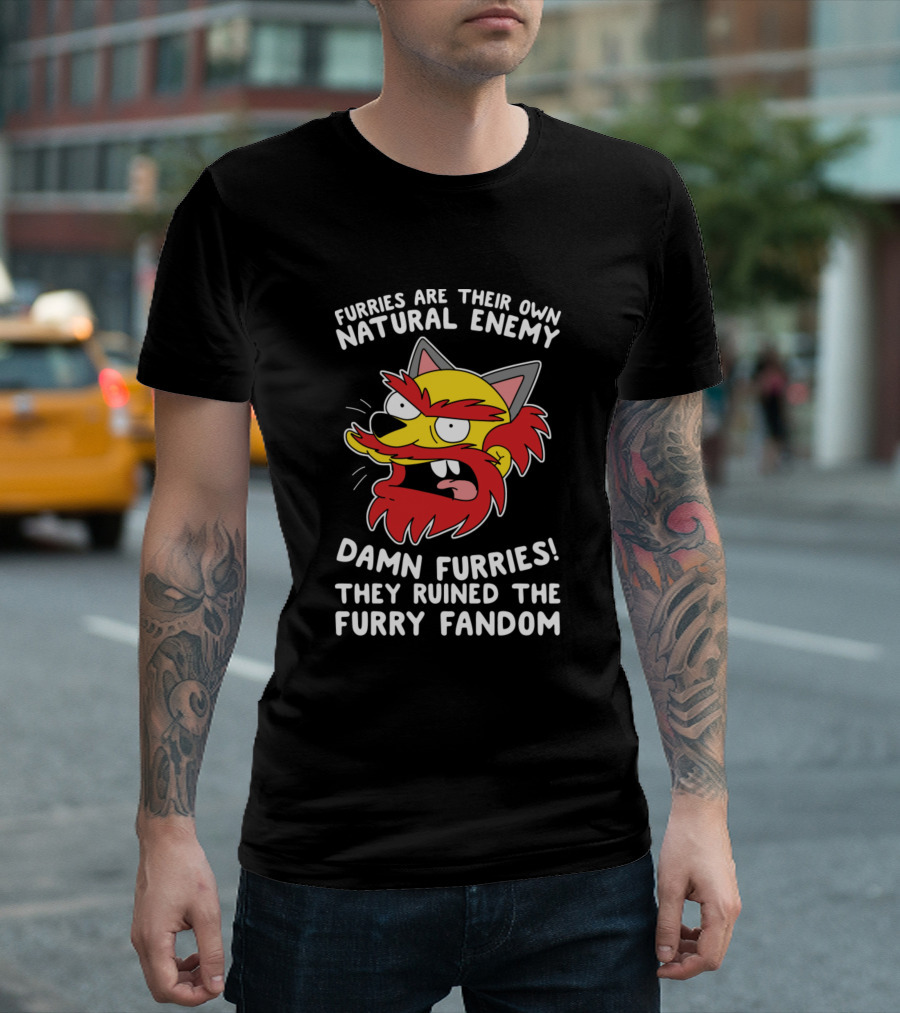 Furries Are Their Own Natural Enemy Damn Furries They Ruined The Furry Fandom Groundskeeper Willie Simpsons T-Shirt