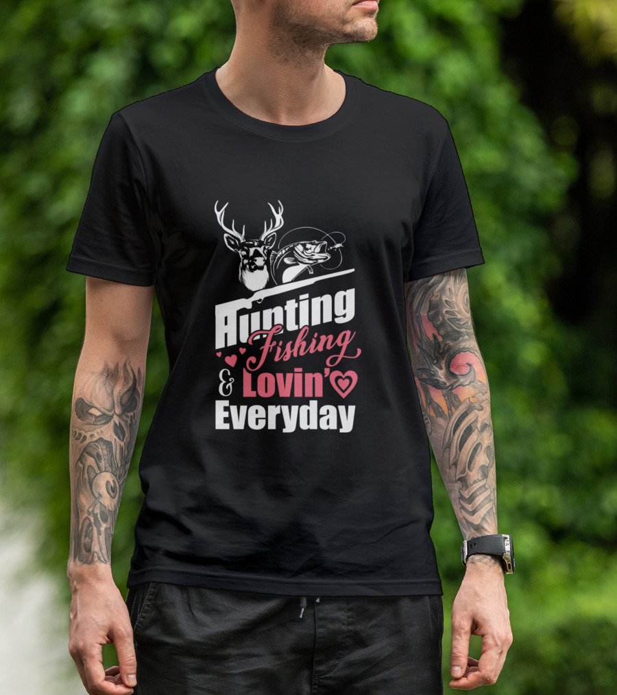 Hunting Fishing And Lovin' Everyday Deer Fish Heart T-Shirt
