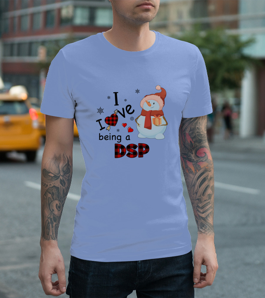 I Love Being A Dsp Snowman Red Plaid Hearts T-Shirt