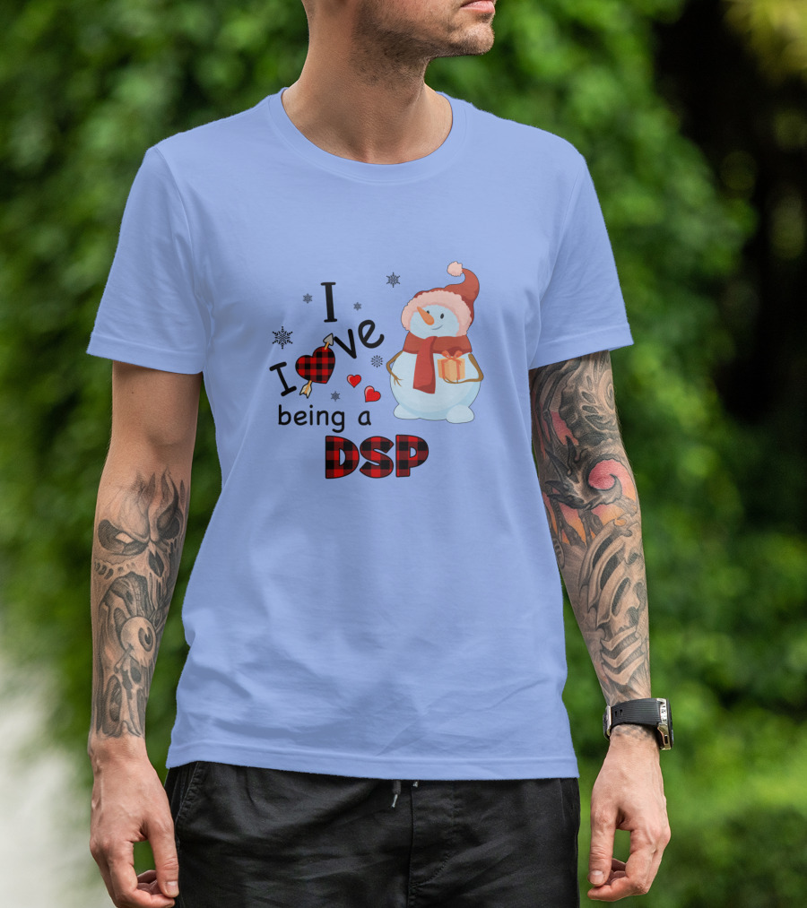 I Love Being A Dsp Snowman Red Plaid Hearts T-Shirt