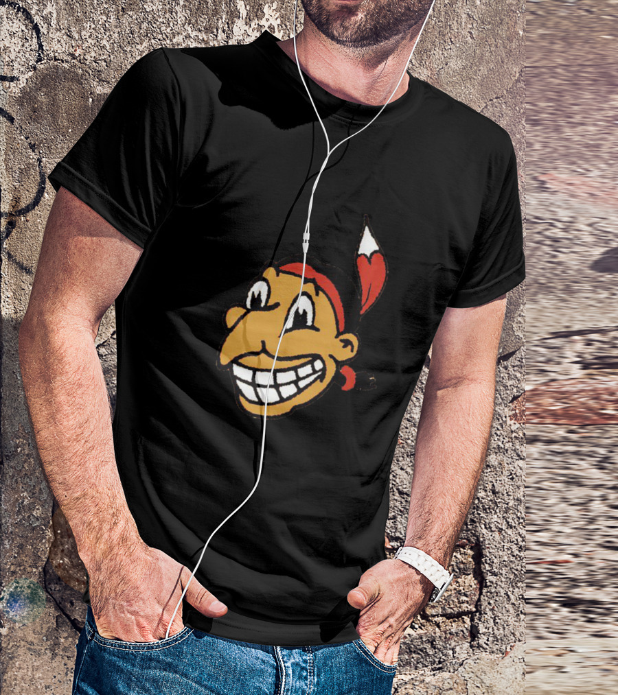Indians Head Logo Cartoon Smiling Face With Feather T-Shirt