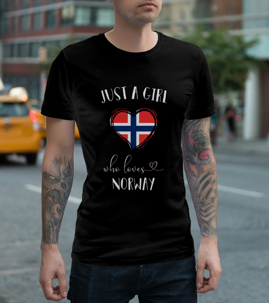 Just A Girl Who Loves Norway Heart Flag T-Shirt