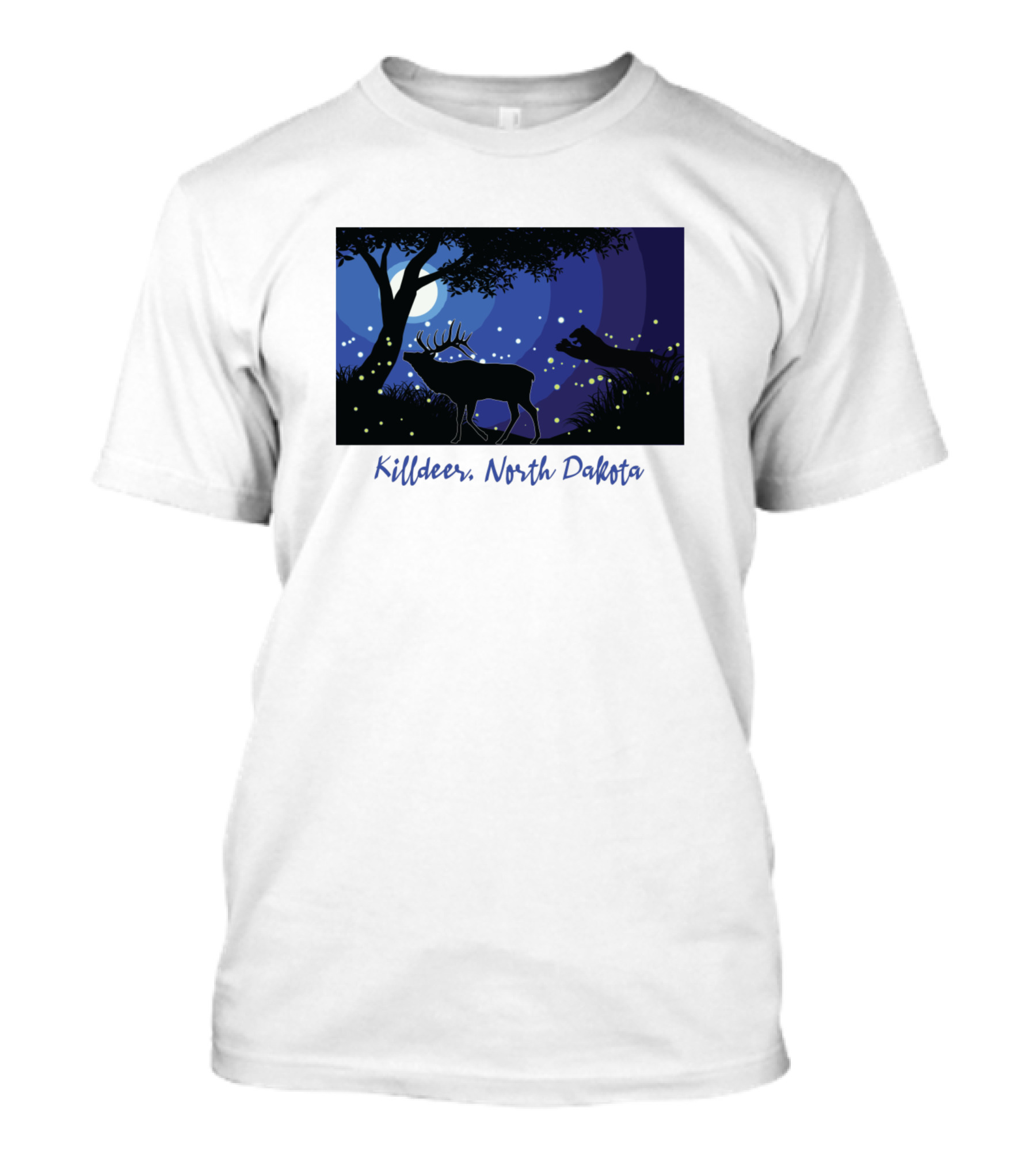 Killdeer North Dakota Nighttime Deer Silhouette In Moonlit Forest T-Shirt