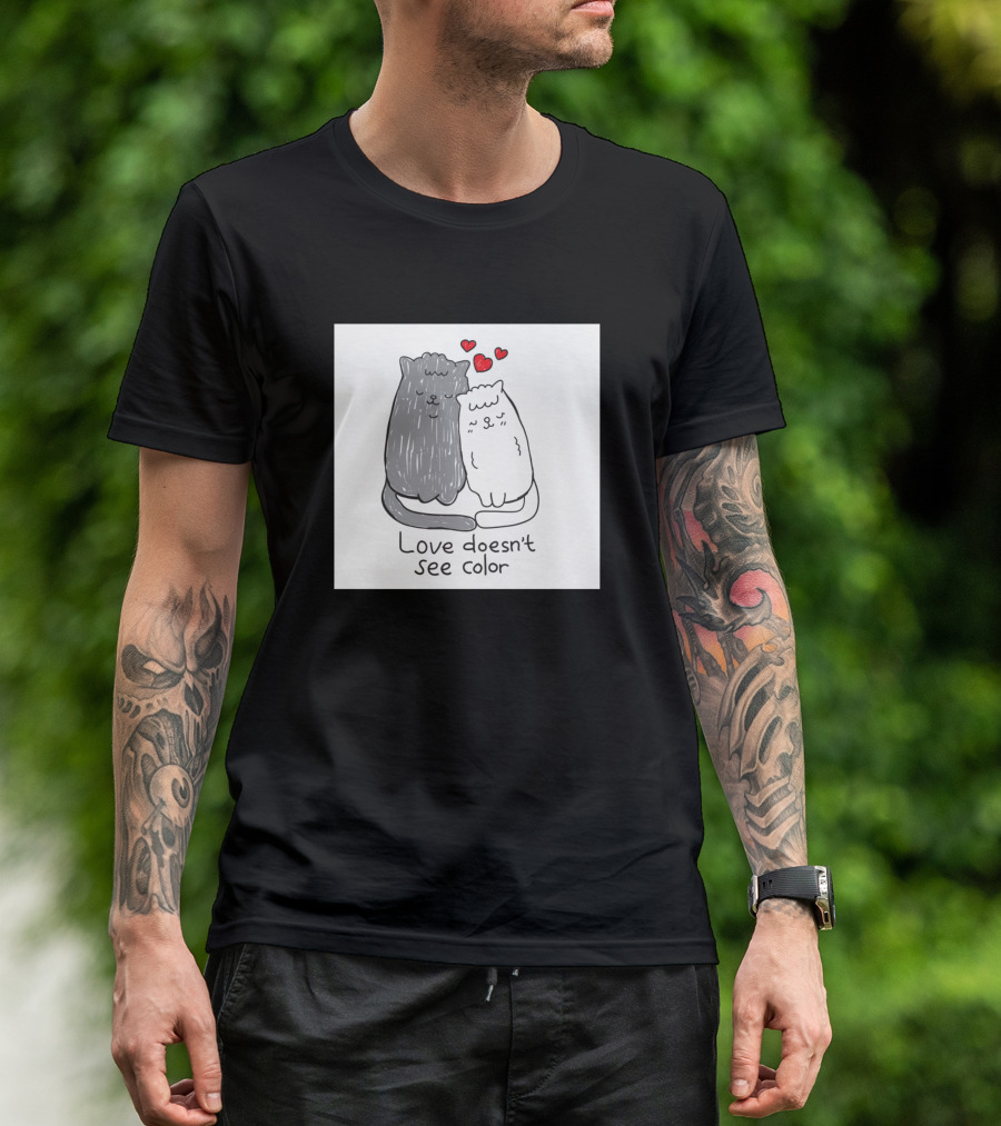 Love Doesn't See Color Cats And Hearts T-Shirt