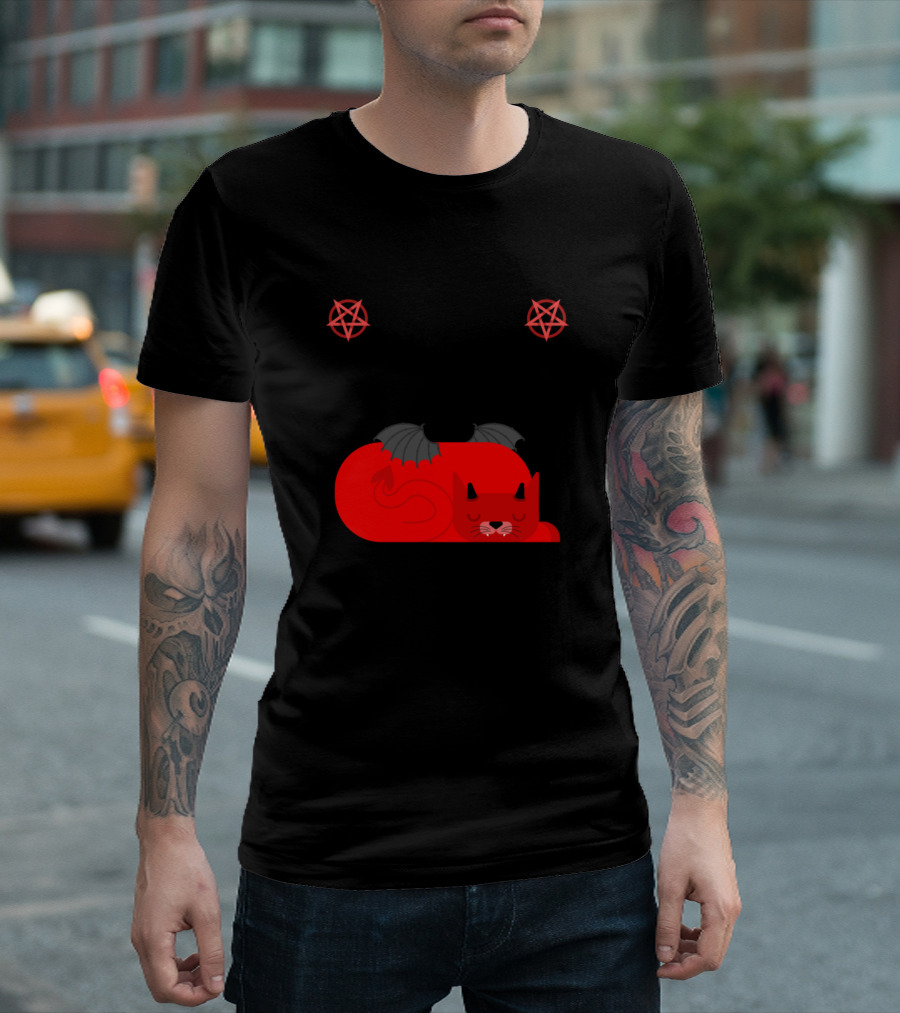 Maybe Tomorrow Satan Red Cat with Dark Humor Elements and Pentagrams T-Shirt
