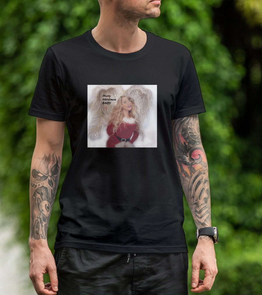 Merry Christmas Baby Angel Wings Heart T-Shirt
