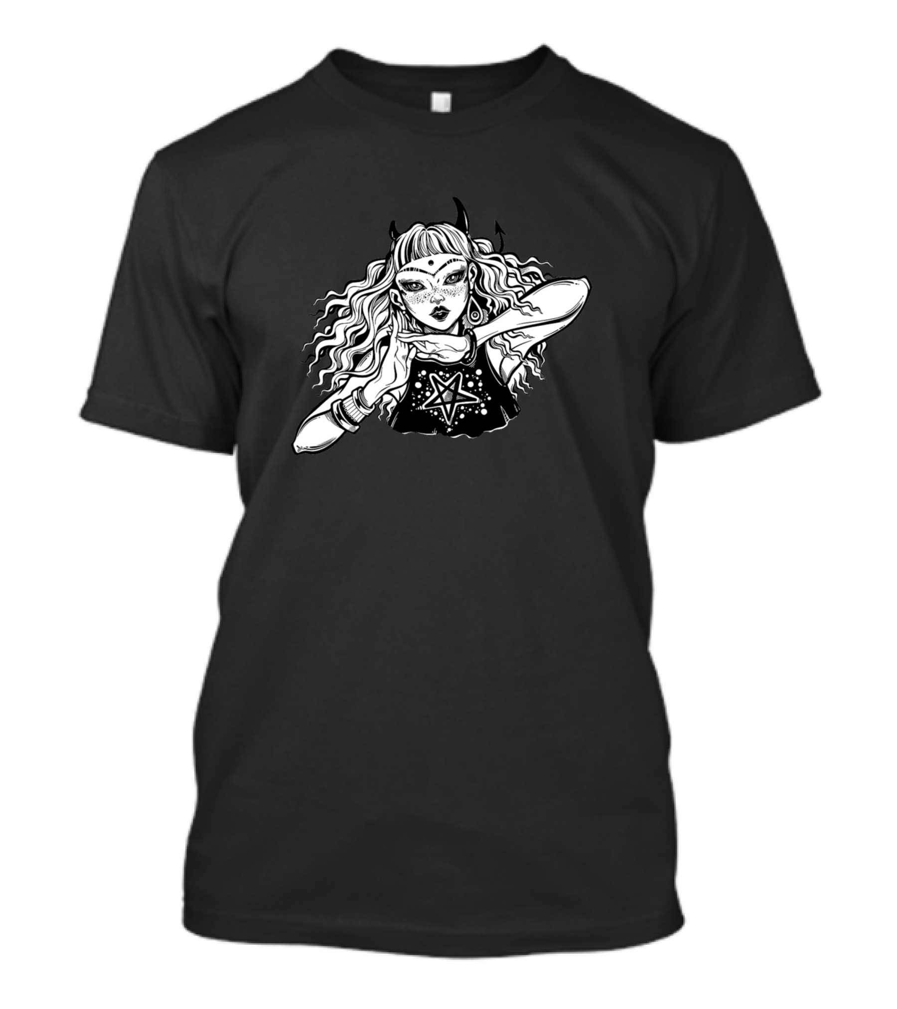 Millennial Demon Girl Starry Goth Aesthetic T-Shirt