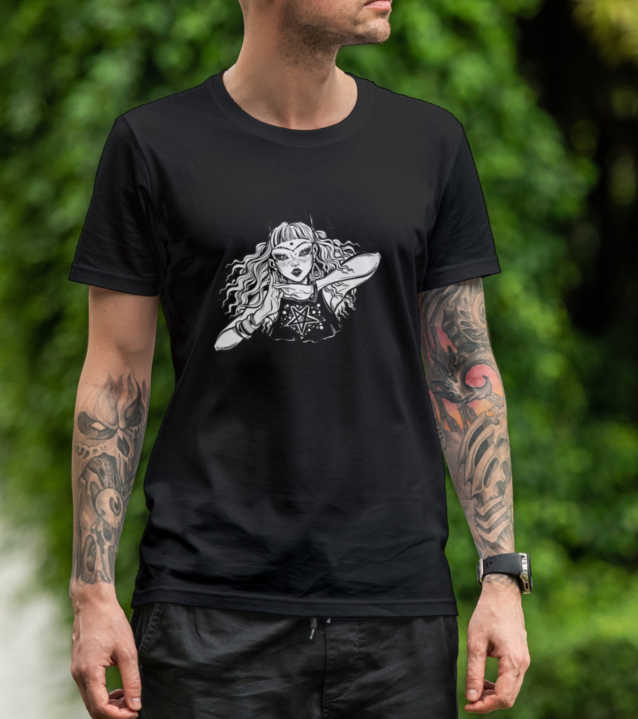 Millennial Demon Girl Starry Goth Aesthetic T-Shirt
