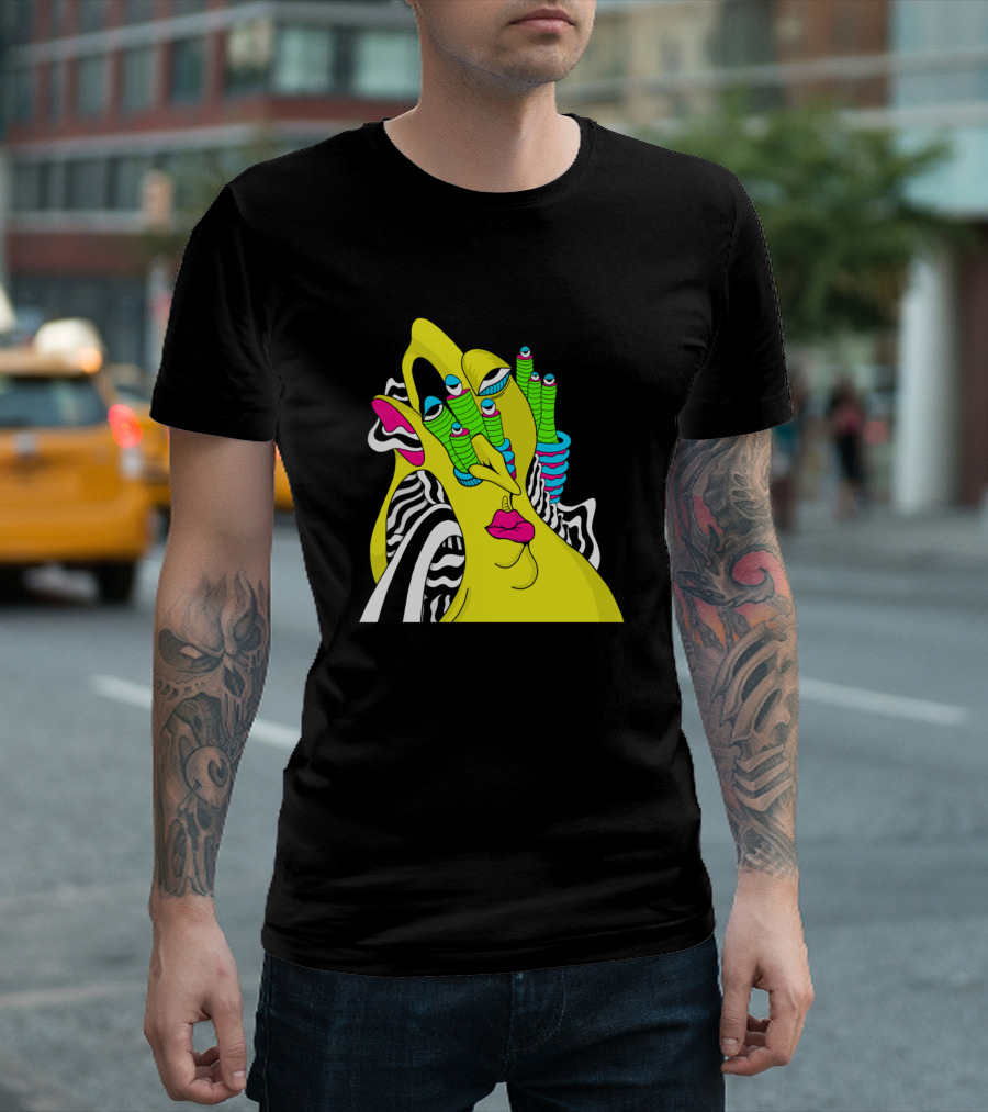 Mound Face Neon Surreal Fusion with Zebra and Snake Elements T-Shirt