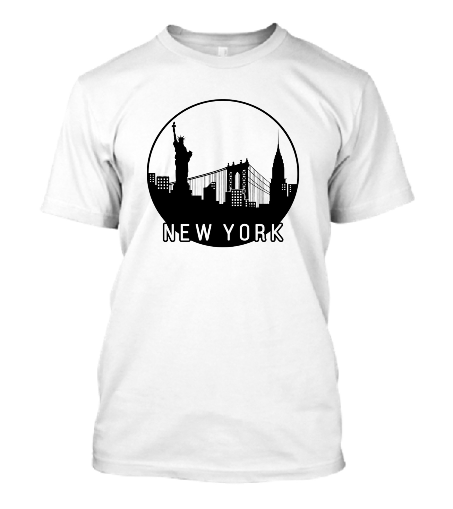 New York Skyline Statue Of Liberty And Brooklyn Bridge T-Shirt